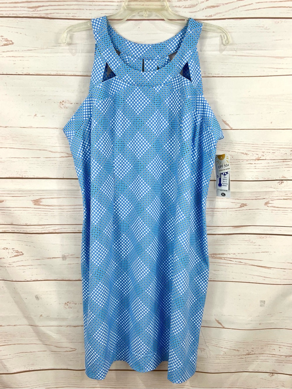 Lulu B Blue Gingham Plaid UPF 50 Cooling Cutout Sleeveless Active Shift Dress
